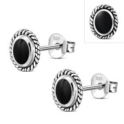 Medium Oval Black Onyx Stud Silver Earrings, e335